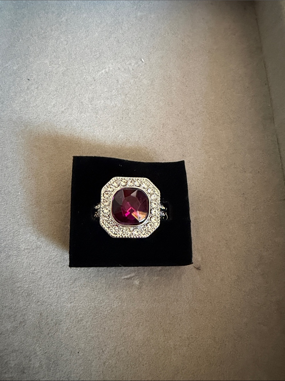 paparazzi Silver-Tone Ring with Deep Fuchsia Center and Clear Crystal Halo